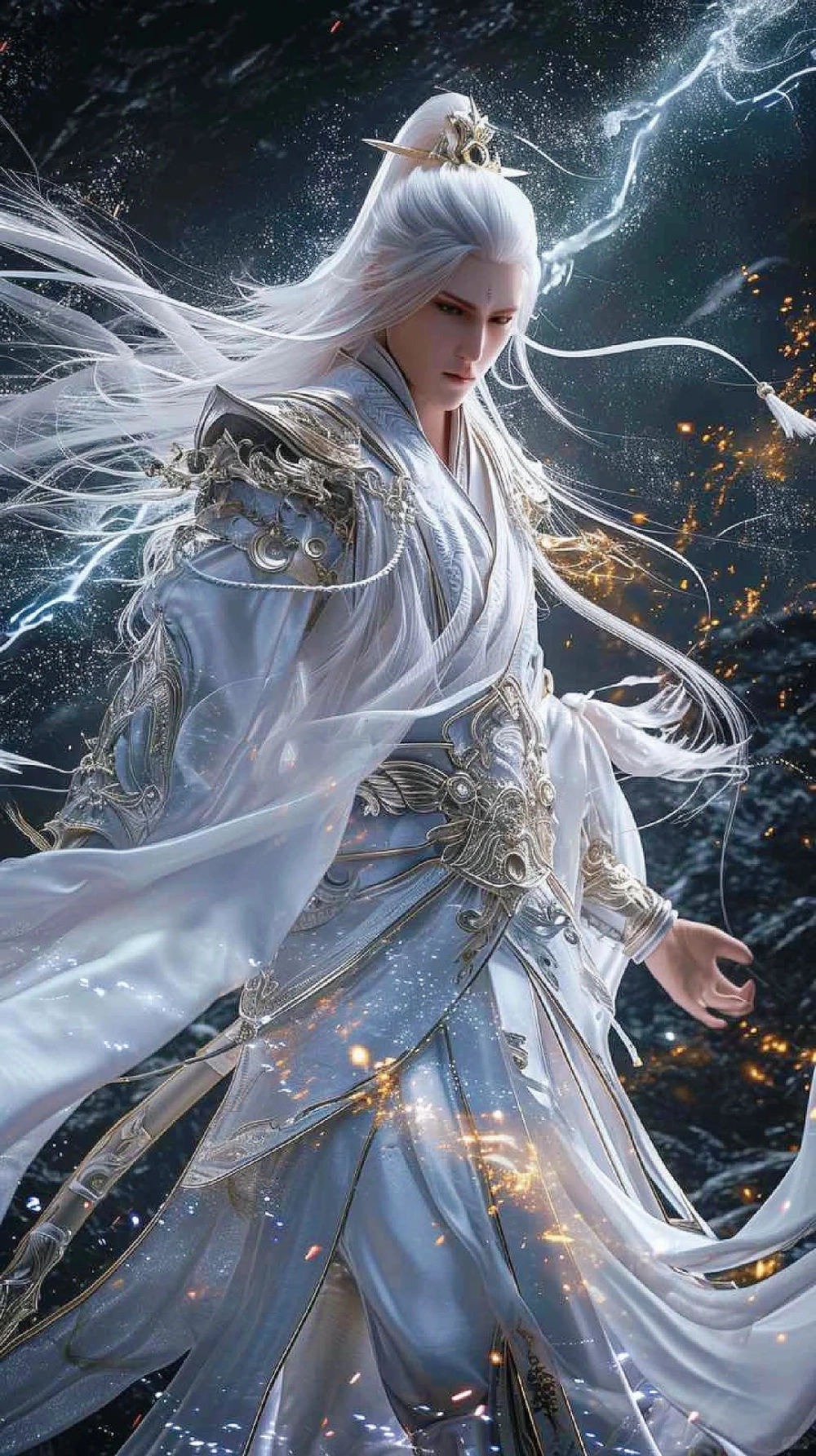 Ảnh Côn Đế ngầu với tà áo bào tung bay trong gió