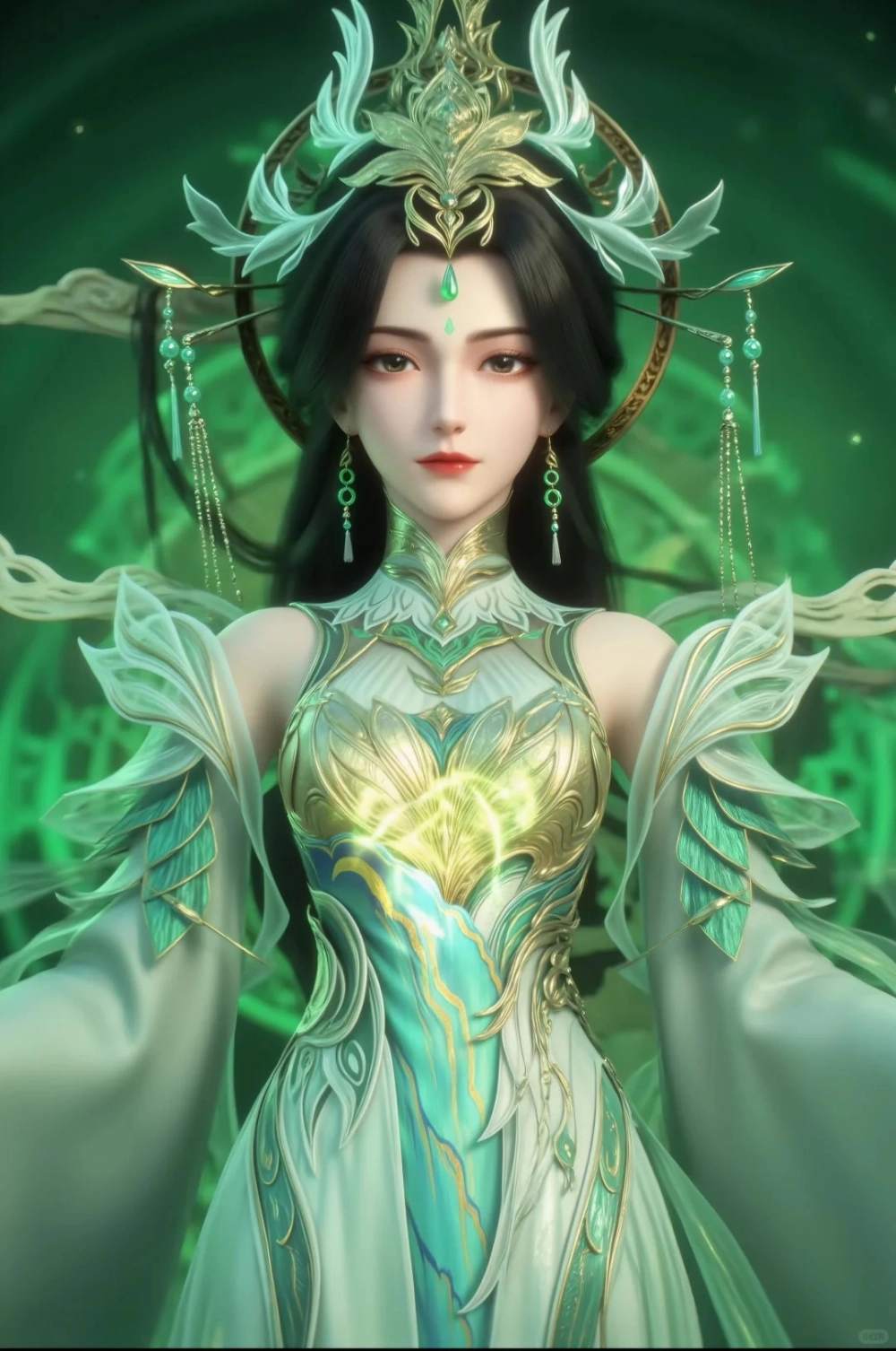 Ảnh Liễu Thần nữ 3d cực đẹp với bộ y phục xanh ngọc thanh khiết