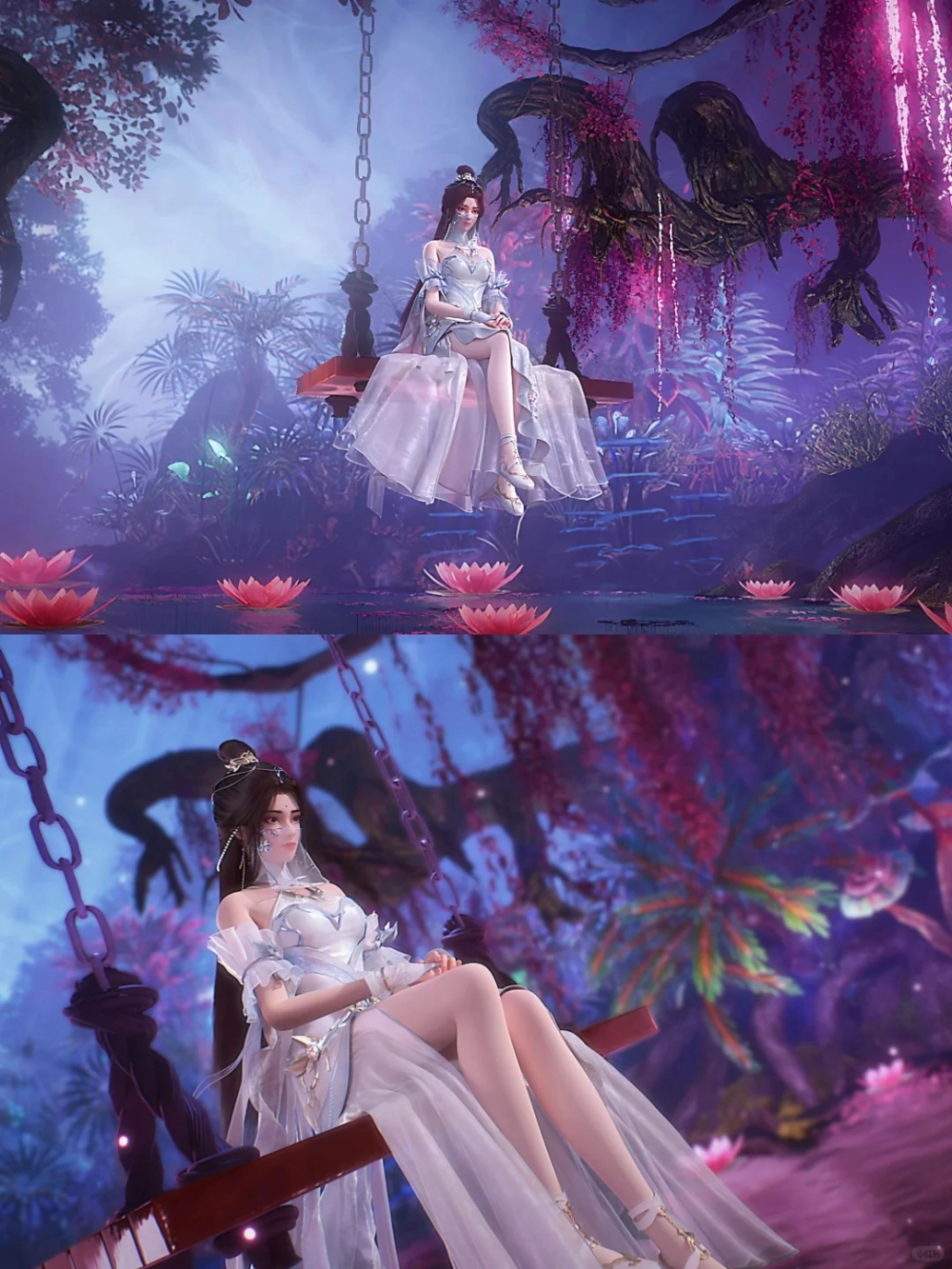 Nguyệt Thiền đứng trên đỉnh núi nhìn xuống chúng sinh