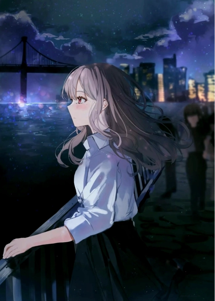 Ảnh gái xinh anime buồn nhìn bầu trời đêm