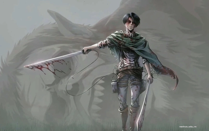 Ảnh Levi Ackerman trắng đen với biểu cảm lạnh lùng