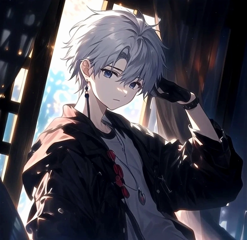 Anime nam tóc trắng với biểu cảm đa dạng