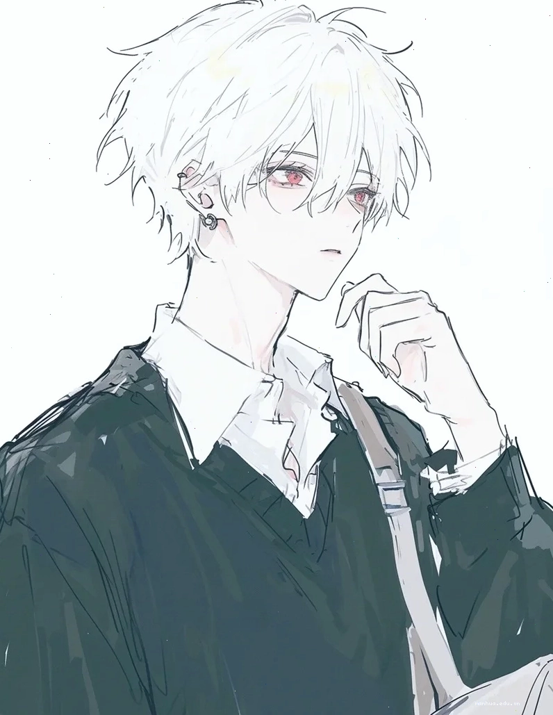 Anime nam tóc trắng với kiểu tóc ngắn cá tính