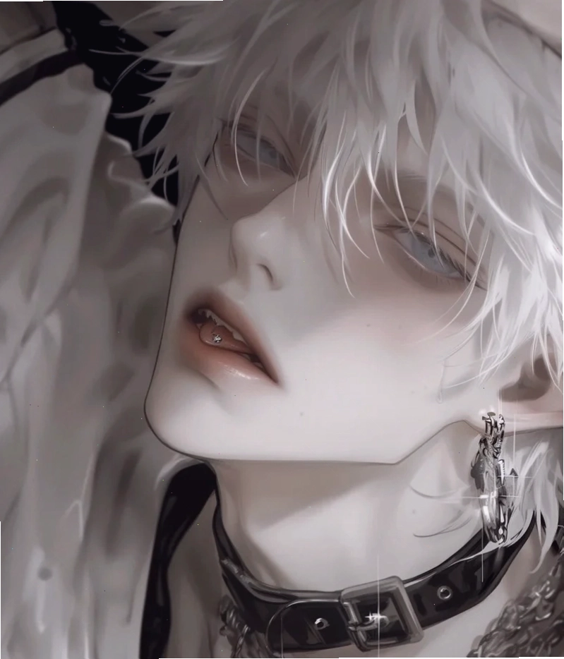 Anime nam tóc trắng với trang phục ấn tượng
