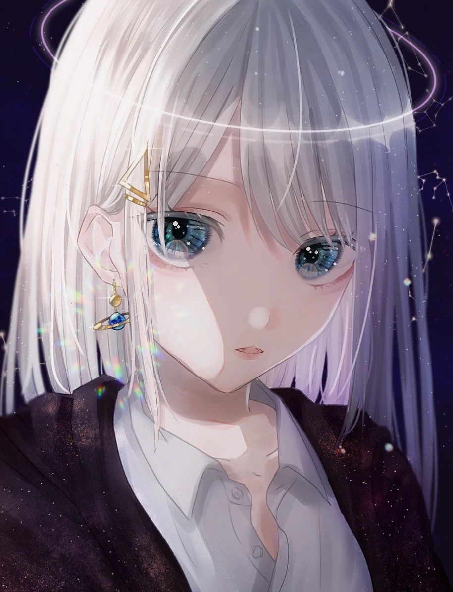 Anime nữ tóc trắng lạnh lùng trong ảnh trắng đen