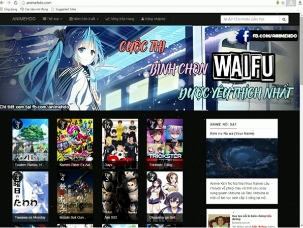 Animevietsub.org hiển thị danh sách các bộ anime có phụ đề tiếng Việt