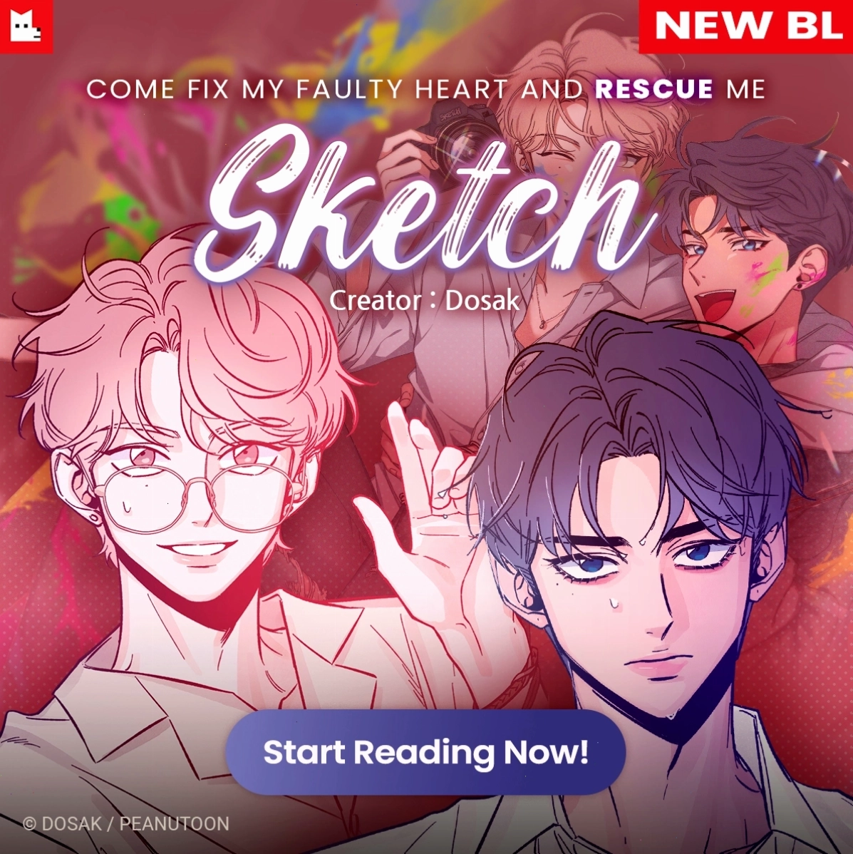 Bản phác thảo Sketch BL Peanutoon với nét vẽ đáng yêu và màu sắc tươi sáng