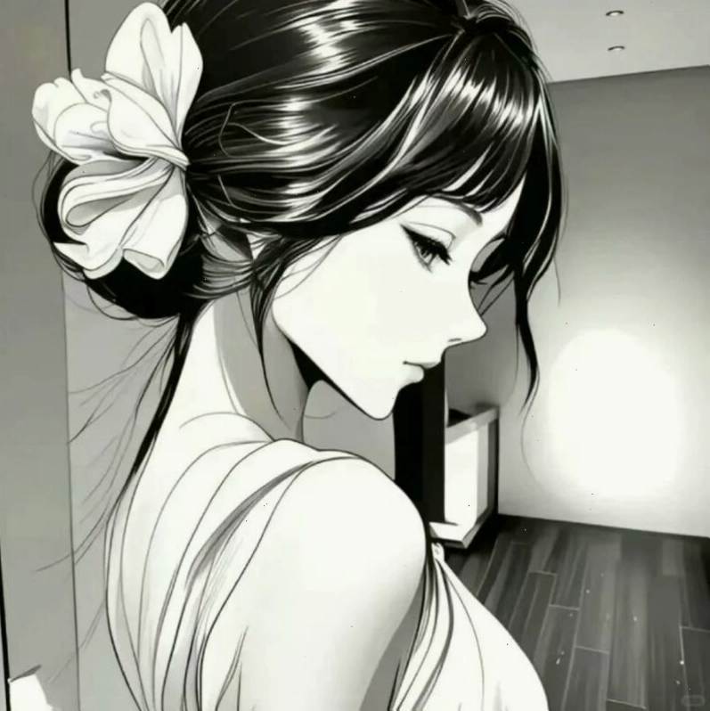 Biểu cảm nghiêm túc của hình anime nữ ngầu không màu