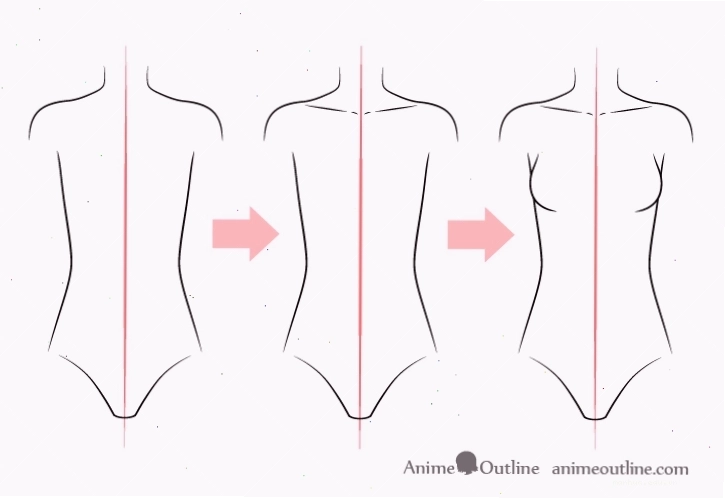 Các bước vẽ chi tiết phần ngực của nhân vật anime girl