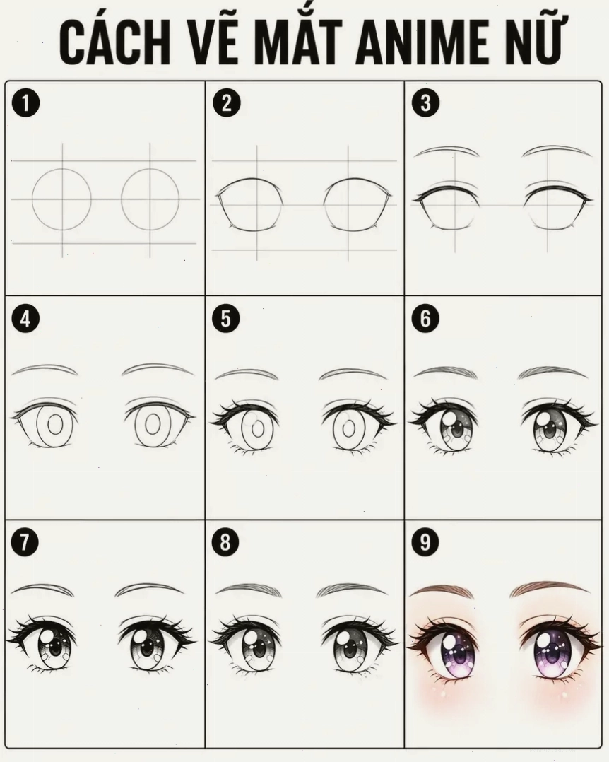 Cách vẽ mắt anime nữ đơn giản cho người mới bắt đầu bằng bút chì và giấy vẽ