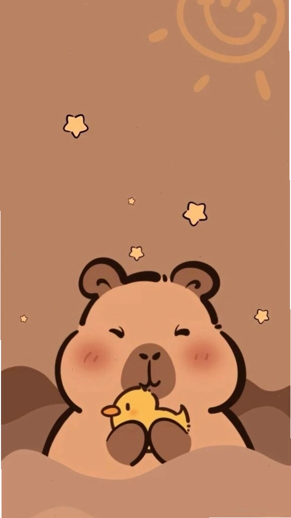 Capybara ôm chú vịt vàng, vẻ mặt vẫn giữ nguyên nét đơ