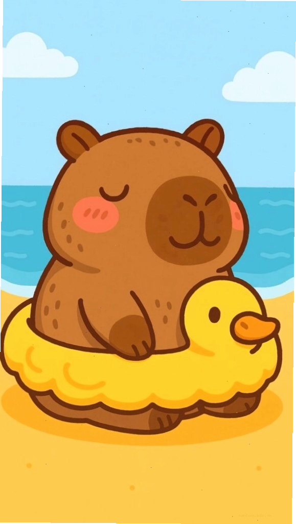 Capybara tắm biển trên phao vịt với vẻ mặt vô tư