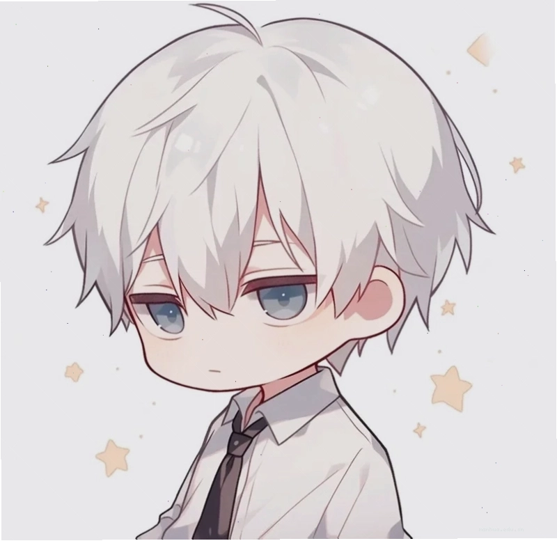 Chàng trai anime tóc trắng với ánh mắt sắc sảo và khí chất lạnh lùng