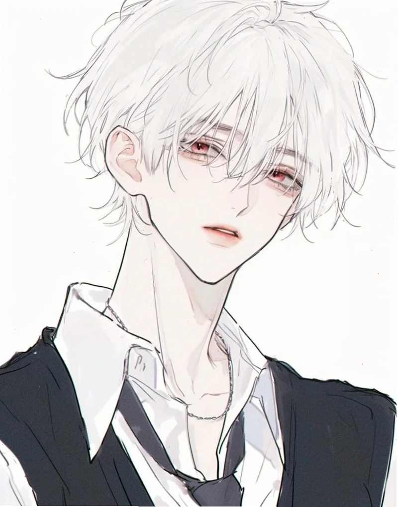 Chàng trai anime tóc trắng với mái tóc dài và vẻ ngoài dịu dàng