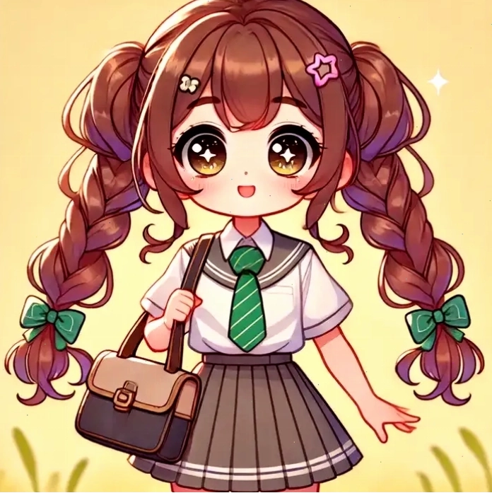 Chibi nữ học sinh cấp 2 tết tóc bím siêu dễ thương