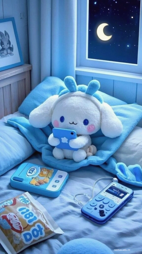 Cinnamoroll cuộn tròn ngủ ngon lành trên giường