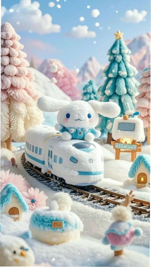Cinnamoroll trên tàu tuyết giữa khung cảnh cổ tích