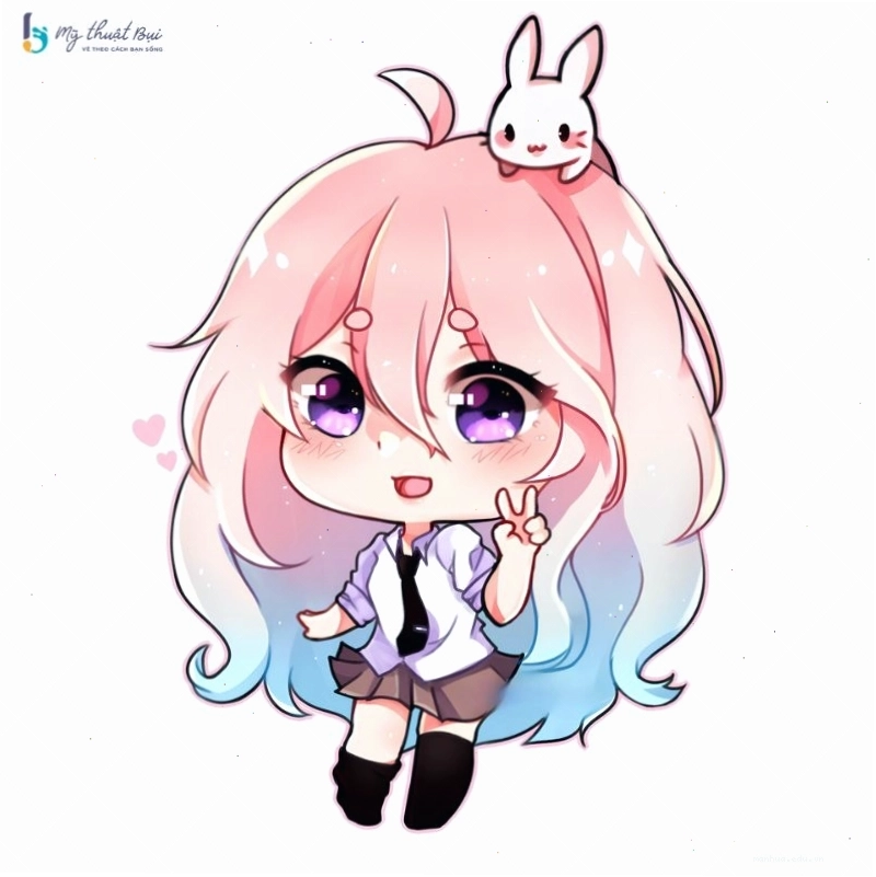 Cô gái chibi nữ với mái tóc dài bồng bềnh