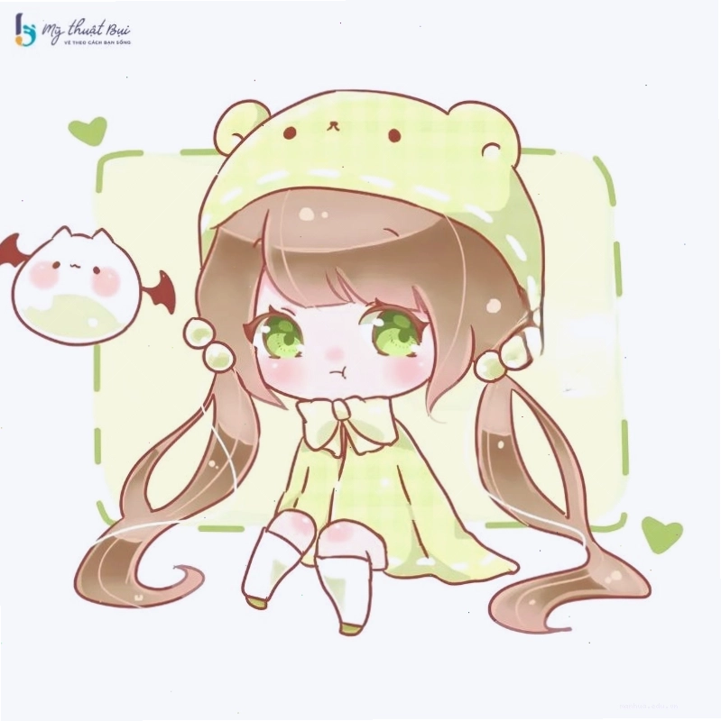 Cô gái chibi nữ với phụ kiện dễ thương