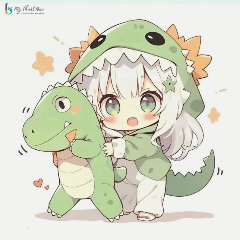 Cô gái chibi với mái tóc dài bồng bềnh