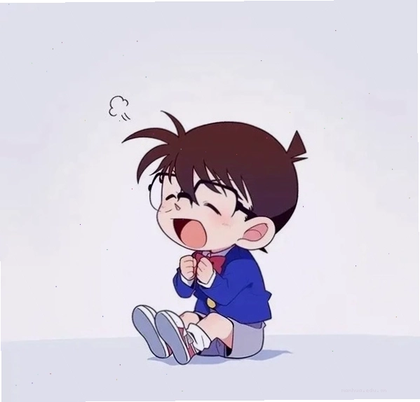 Conan chibi cute đang suy tư với kính lúp trên tay