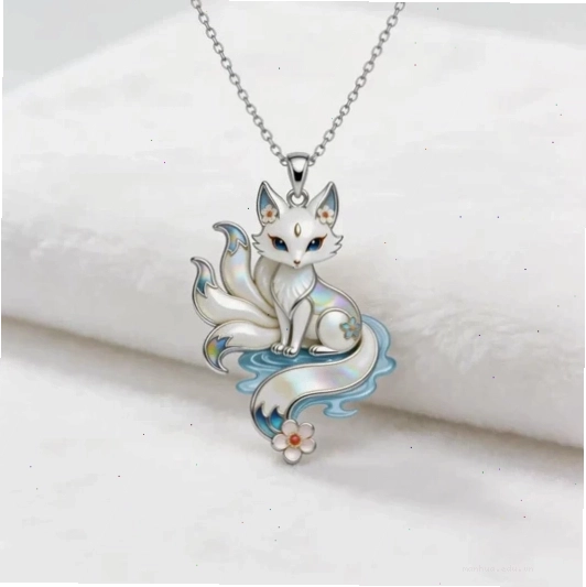 Dây chuyền mặt cáo Kitsune trên nền trắng