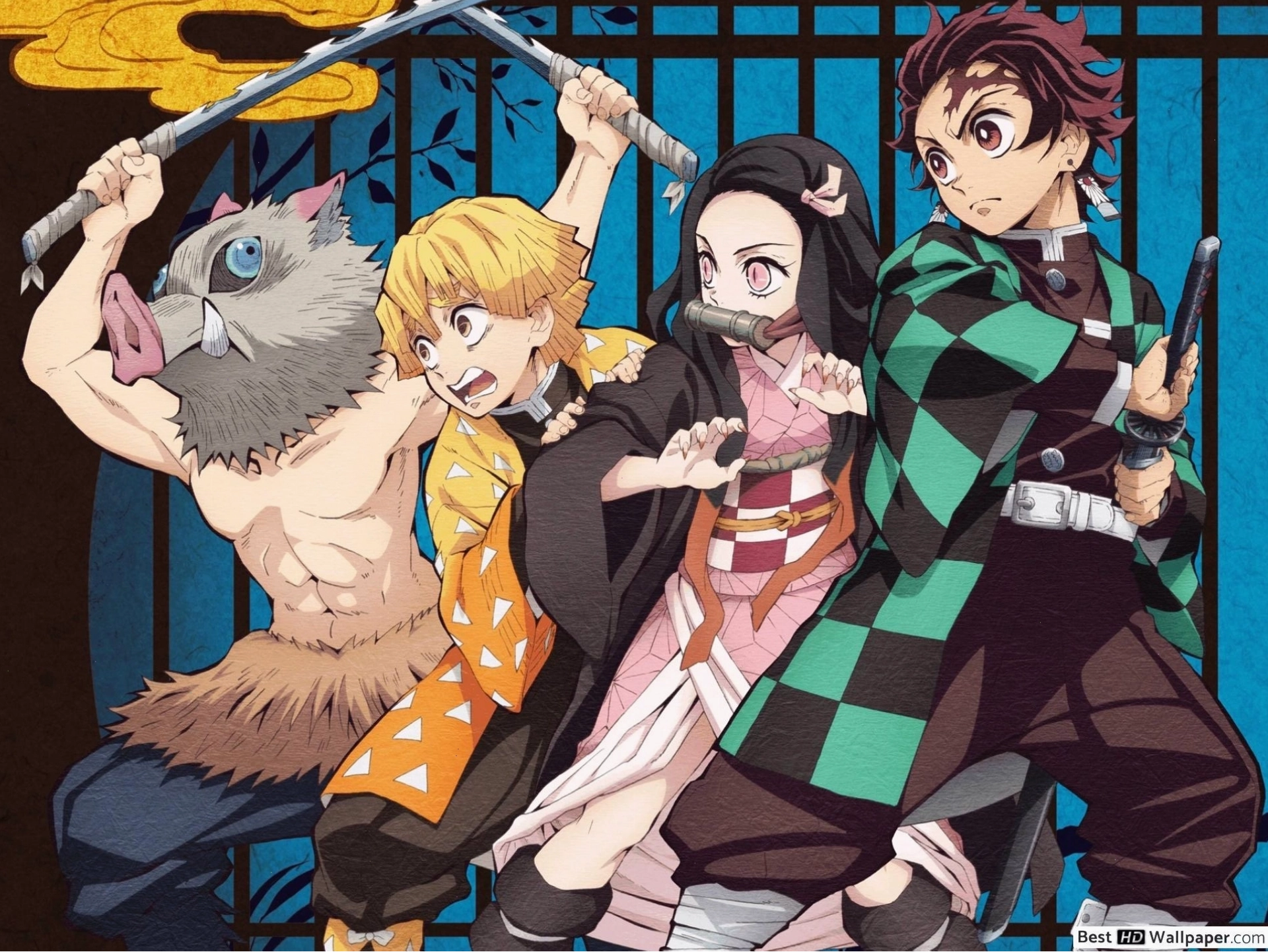 Đội quân diệt quỷ Nezuko, Zenitsu, Tanjiro và Inosuke