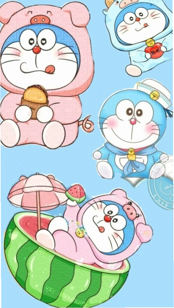 Doraemon và nhóm bạn chibi cùng tắm mát trong dưa hấu