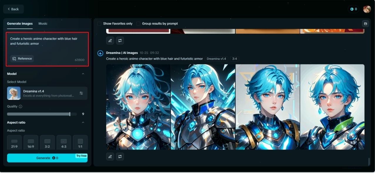 Giao diện web tạo nhân vật anime AI với các tùy chọn đa dạng