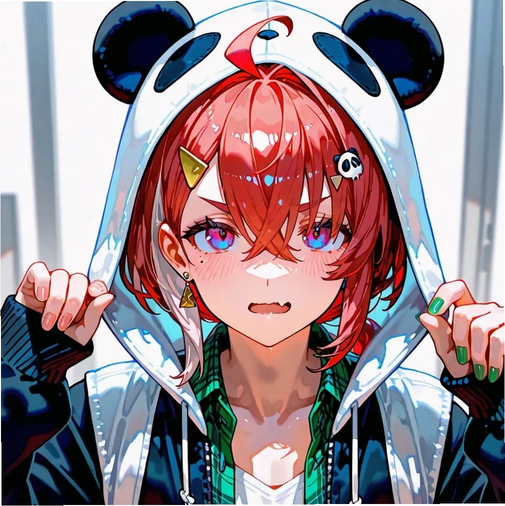 Girl with panda styled head