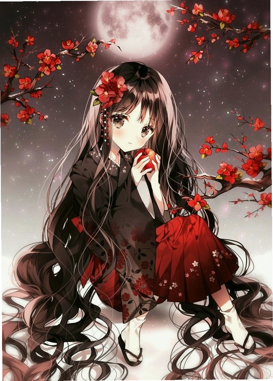 Hình ảnh anime nữ tóc đen huyền bí trong ảnh trắng đen
