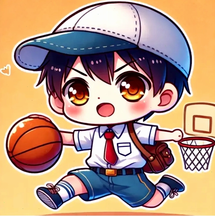 Hình ảnh chibi học sinh cấp 2 chơi bóng rổ đầy năng động