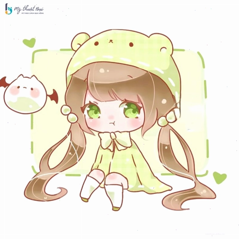 Hình ảnh chibi nữ đang chơi đùa cùng thú cưng