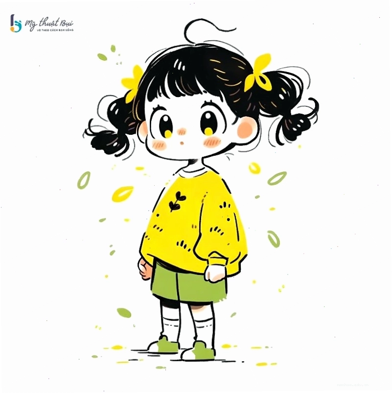 Hình ảnh chibi nữ dễ thương với mái tóc dài và váy điệu đà