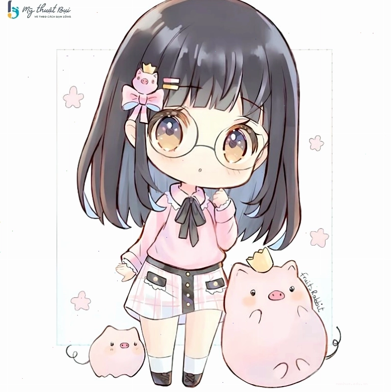 Hình ảnh chibi nữ màu xanh dương với trang phục dễ thương