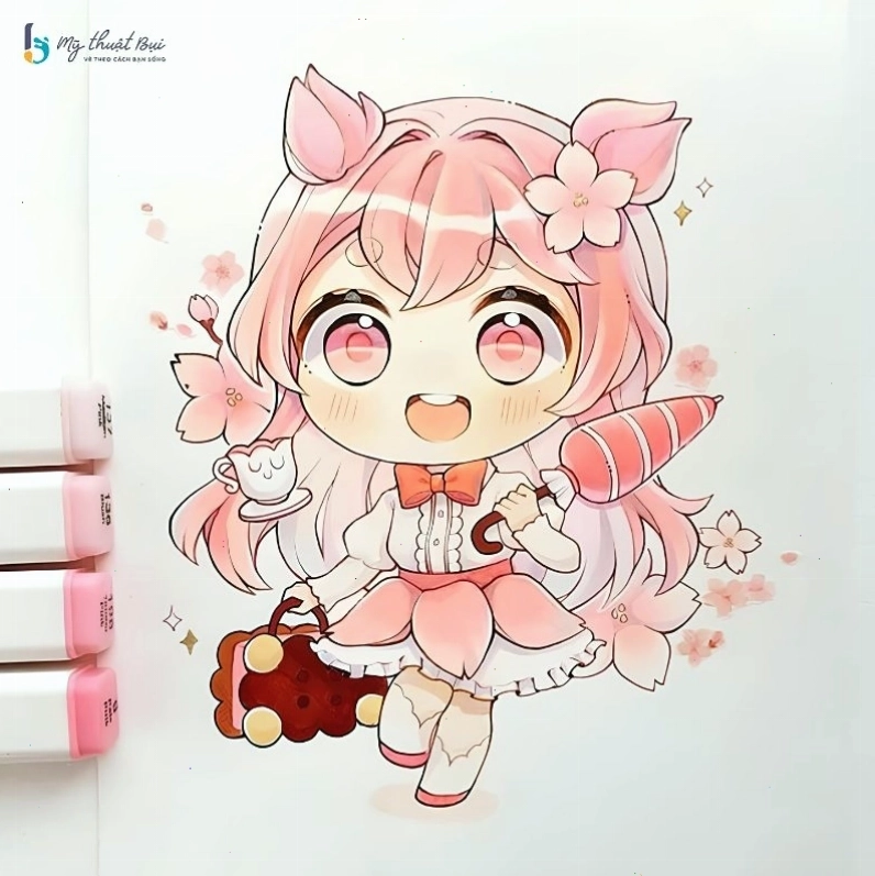 Hình ảnh chibi nữ vui vẻ với biểu cảm tươi tắn