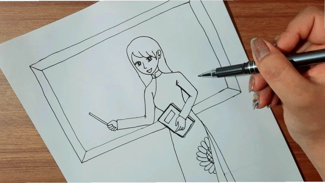 Hình ảnh cô giáo anime với đường nét sắc sảo