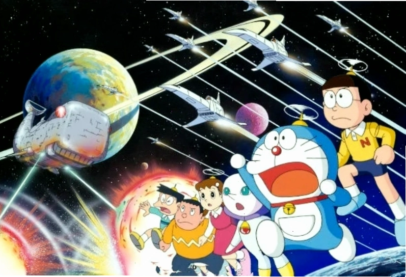 Hình ảnh Nobita đối mặt với thử thách trong phim Doraemon