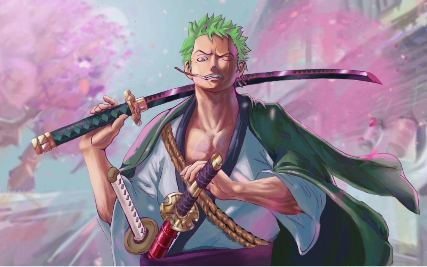 Hình ảnh Zoro đang trong thế tấn công đầy uy lực