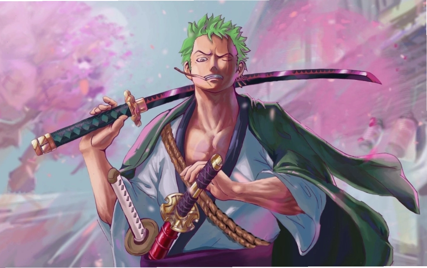 Hình ảnh Zoro đang trong thế tấn công đầy uy lực