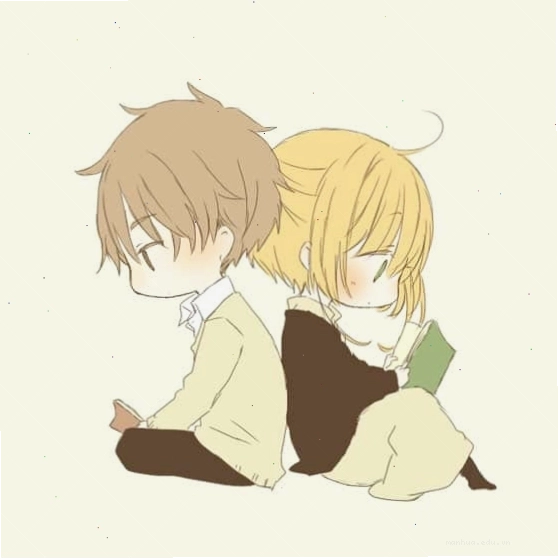 Hình anime cặp đôi Chibi lãng mạn với cử chỉ âu yếm