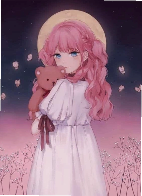 Hình anime cô bé tóc hồng đáng yêu
