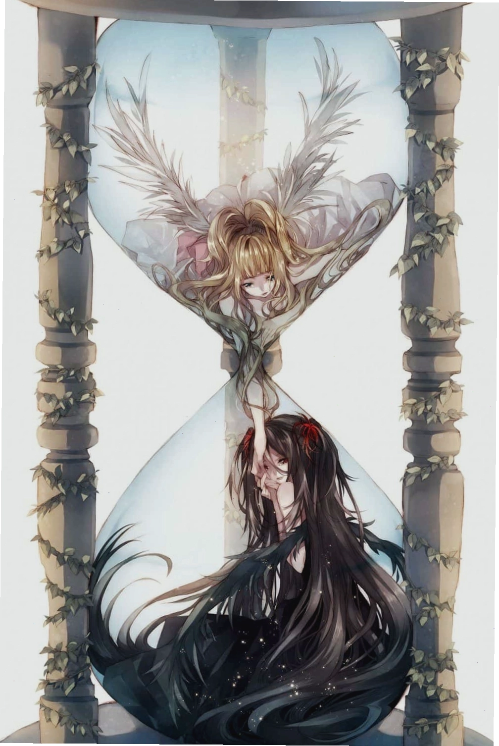 Hình Anime thiên thần và ác quỷ nữ với nét vẽ tinh tế