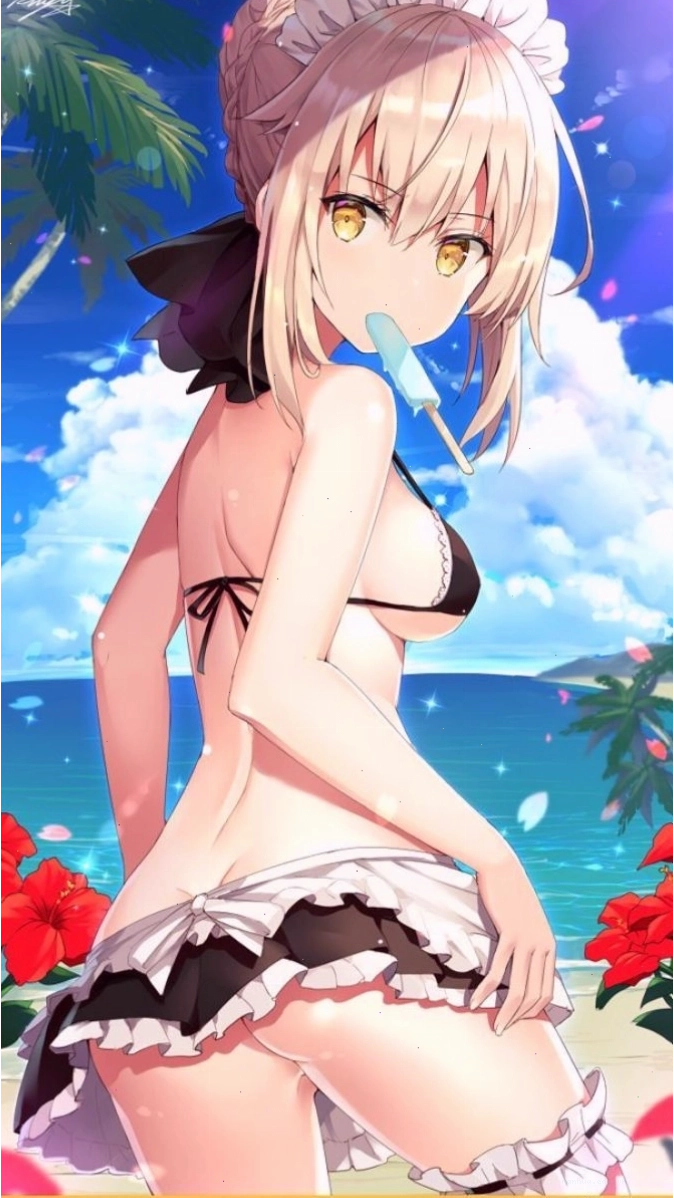 Hình nền anime gái mặc bikini với phong cách quyến rũ và tông màu trầm