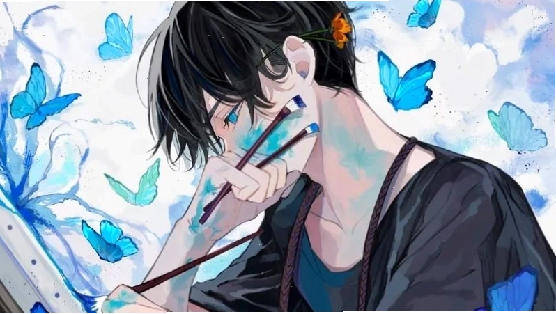 Hình nền anime nam với trang phục và kiểu tóc ấn tượng