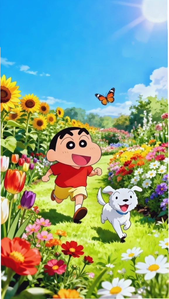 Hình nền cu Shin vui vẻ và năng động