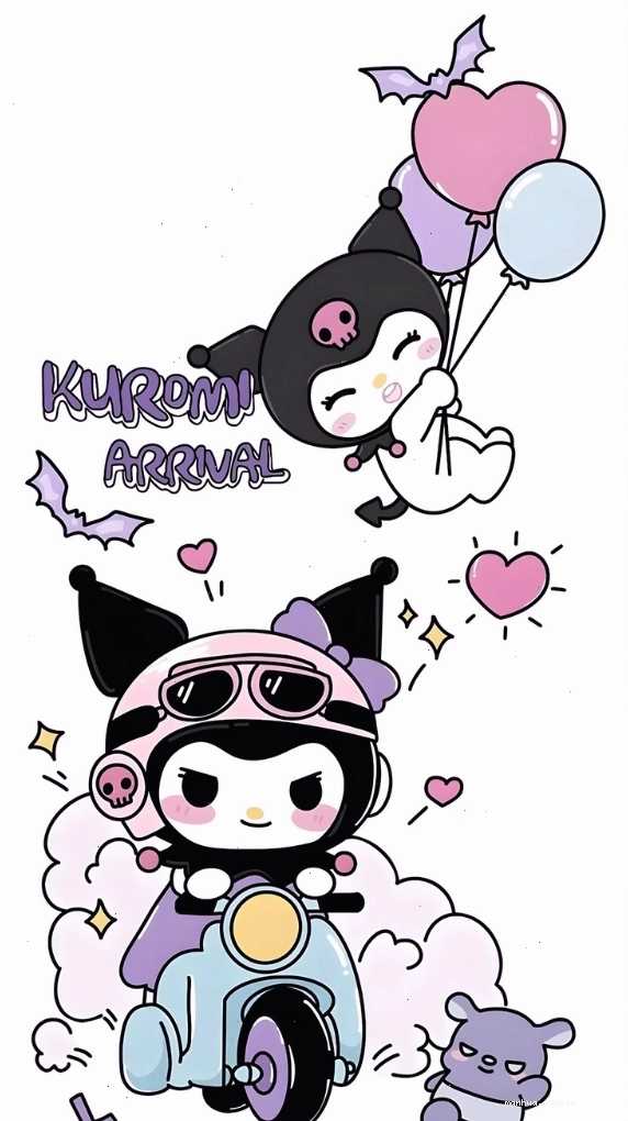 Hình nền Kuromi chạy xe đáng yêu