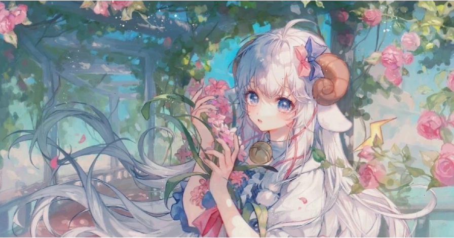 Hình nền máy tính anime nữ với tông màu hồng pastel nhẹ nhàng
