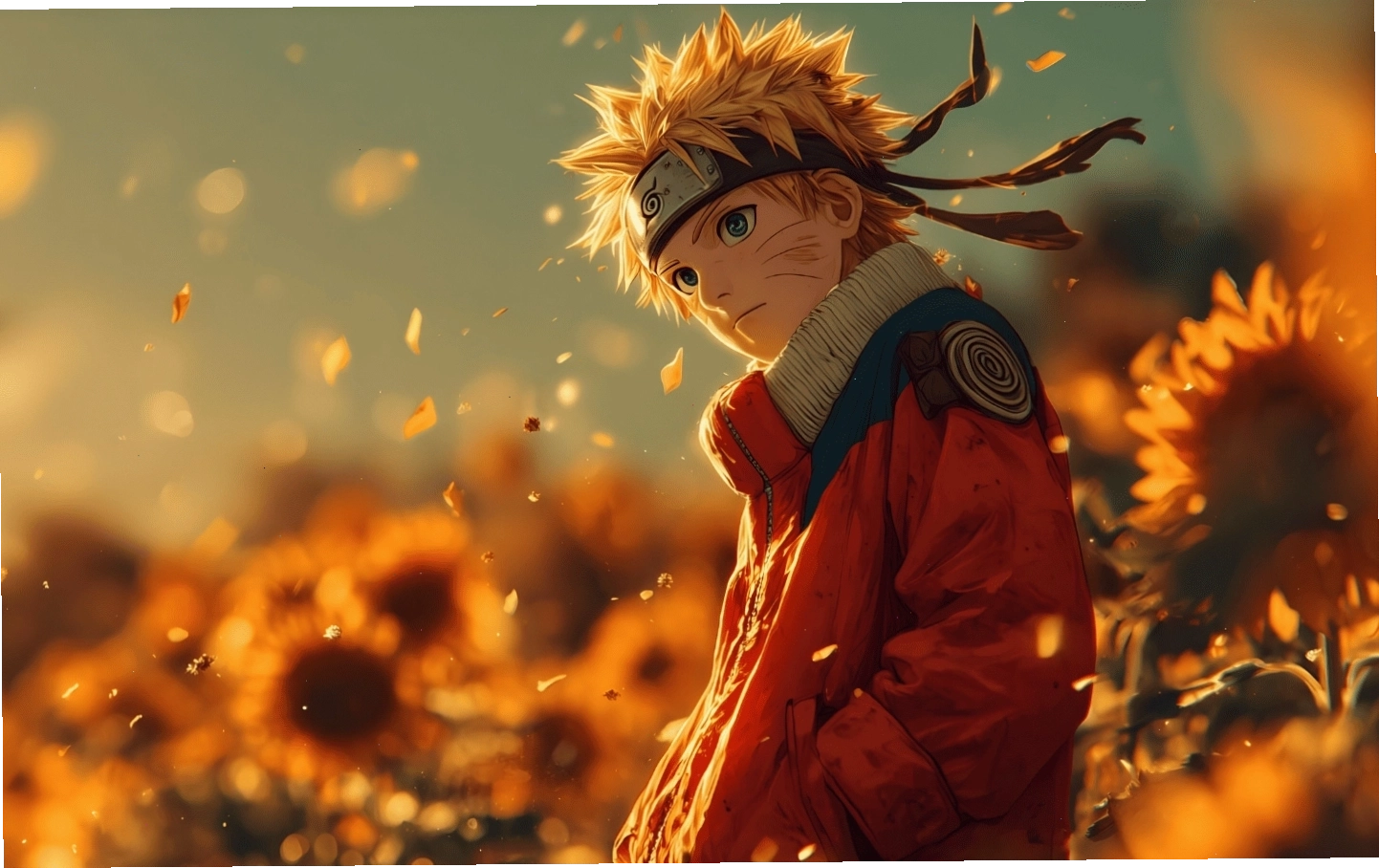Hình nền Naruto Uzumaki dưới những cánh hoa rơi