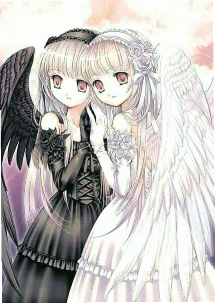 Hình thiên thần và ác quỷ Anime nữ đẹp đối lập